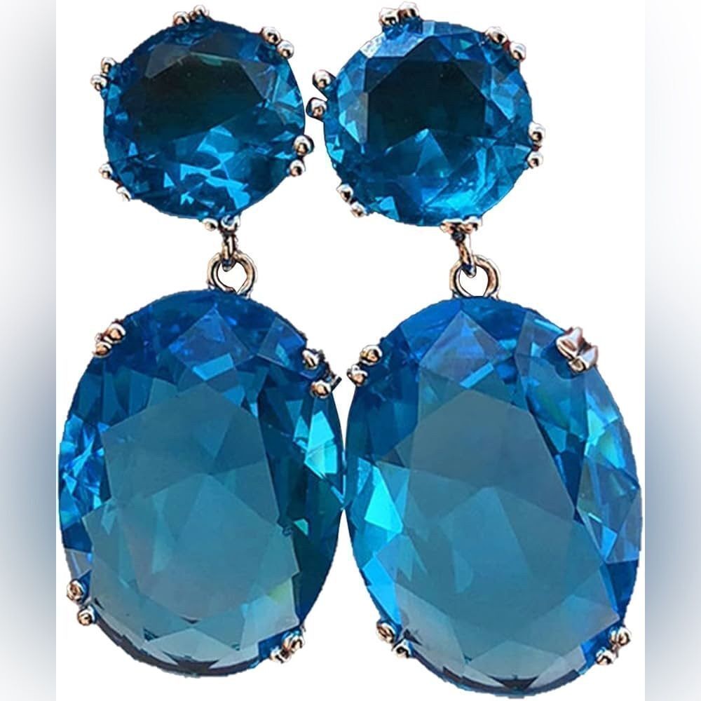 Cubic zirconia light blue oval cut dangle earrings